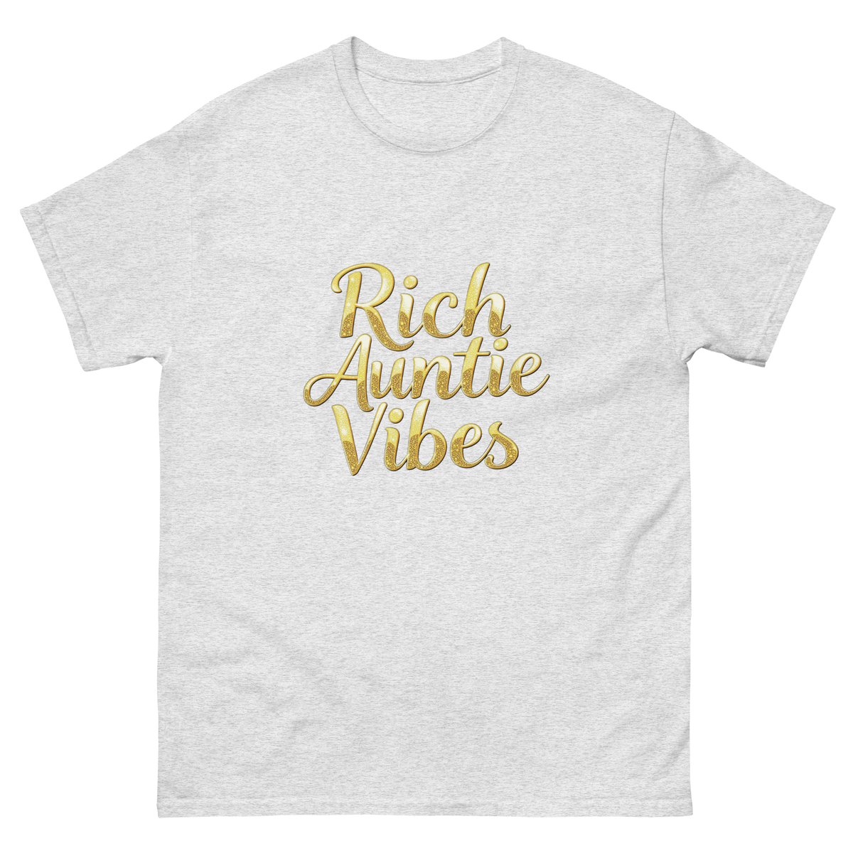 Ash: Rich Auntie Vibes graphic tee product mockup featuring the confident auntie design