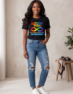 Chosen Strong Unstoppable Autism Mom graphic tee with colorful infinity symbol