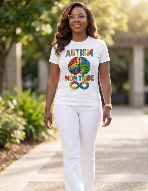 Autism Mom Tribe shirt with colorful neurodiversity awareness design