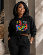 Be Kind crop hoodie with colorful rainbow lettering and positive message