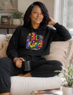 Women's positive message crop hoodie featuring the Be Kind rainbow design