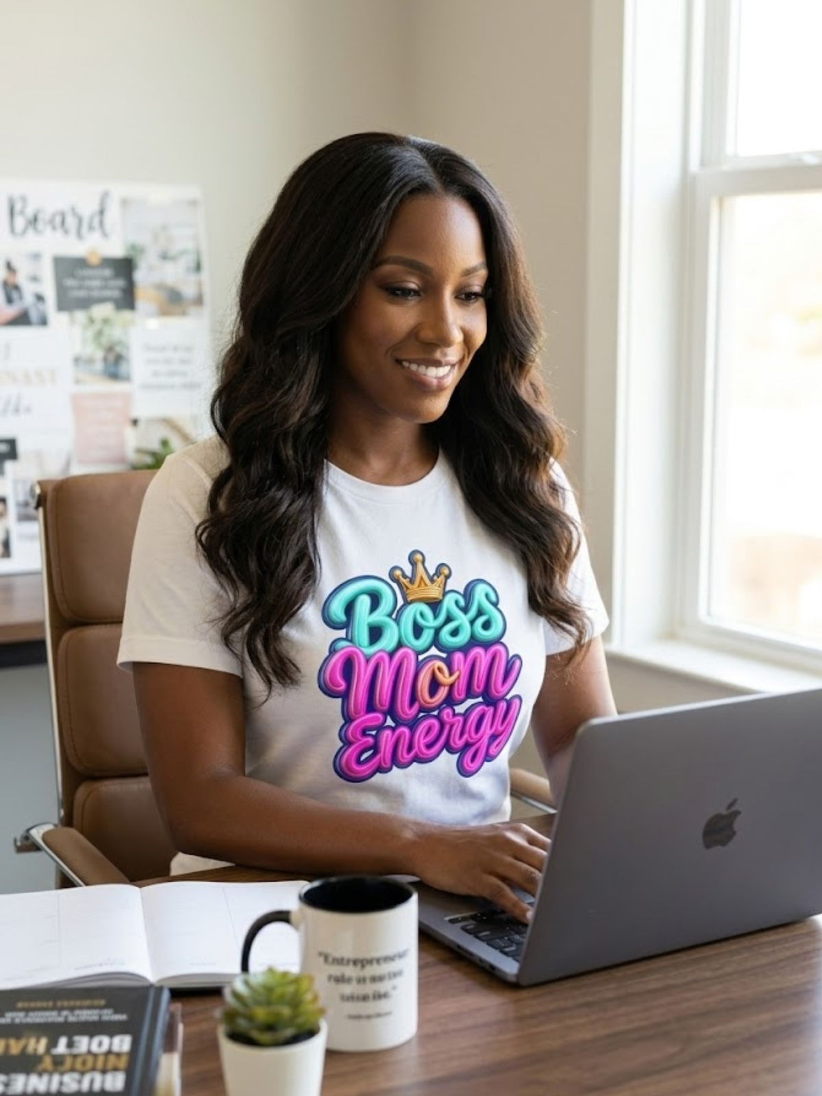 Women's Boss Mom Energy statement tee celebrating motherhood and ambition