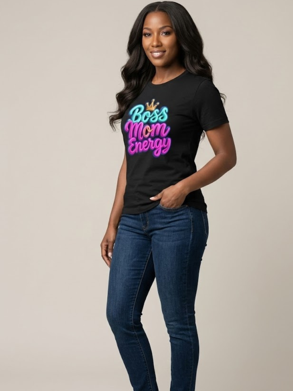 Boss Mom Energy graphic tee for confident women balancing motherhood, ambition, and business