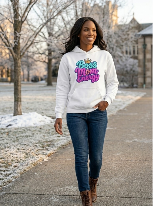 Boss Mom Energy hoodie for confident entrepreneur moms