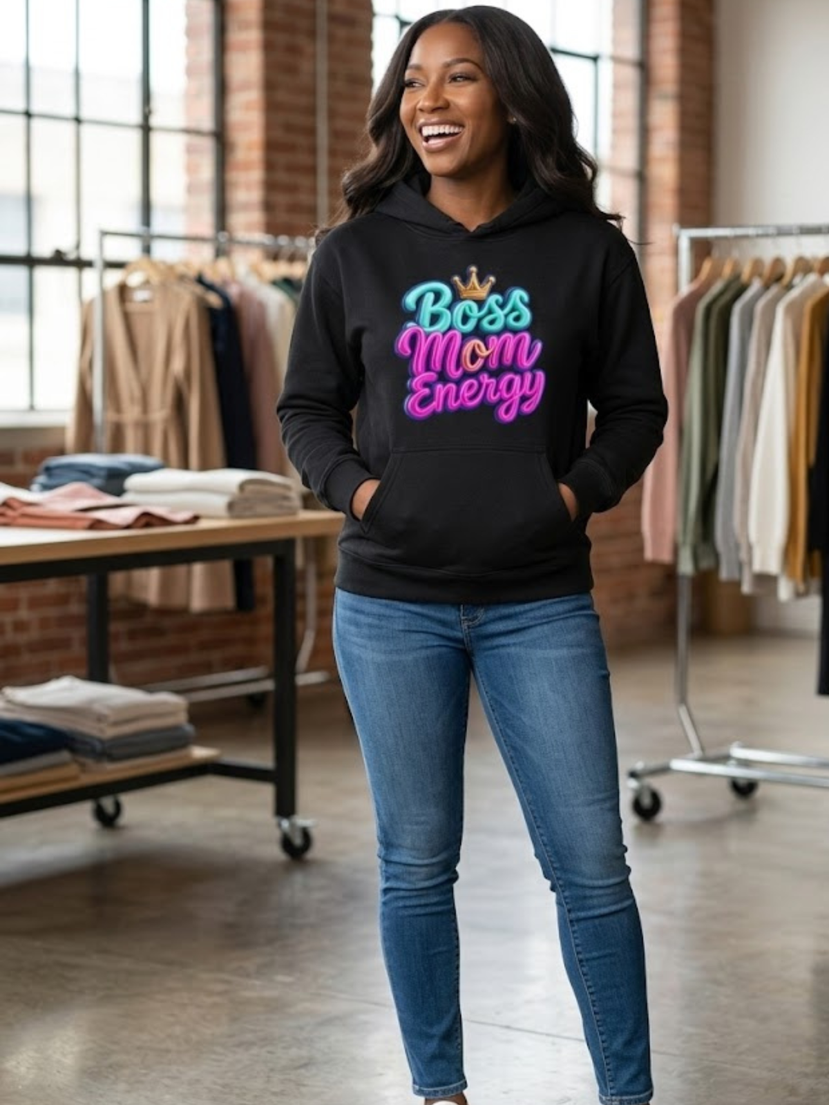 Empowering Mompreneur sweatshirt featuring Boss Mom Energy design