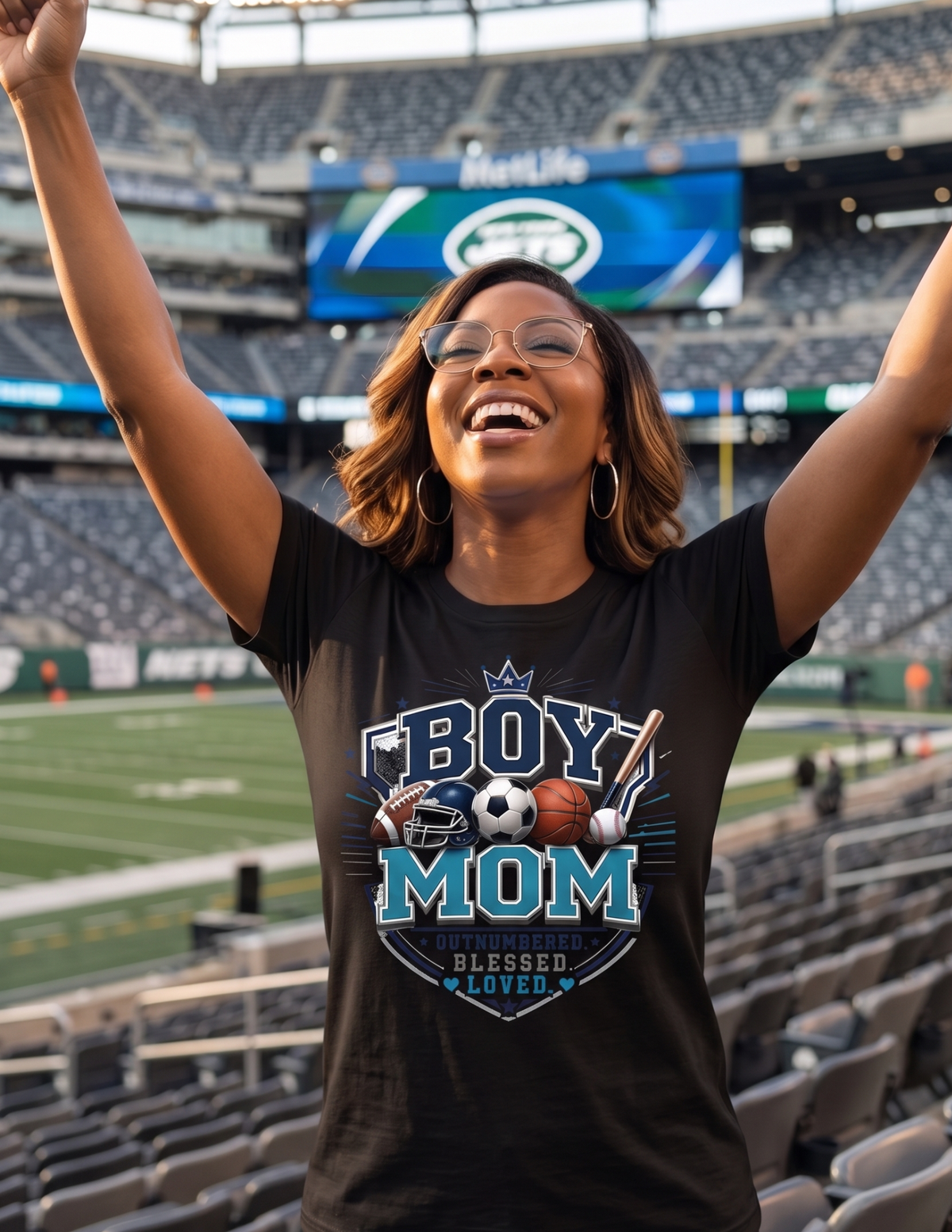 Women's sports mom shirt celebrating life as a proud Boy Mom