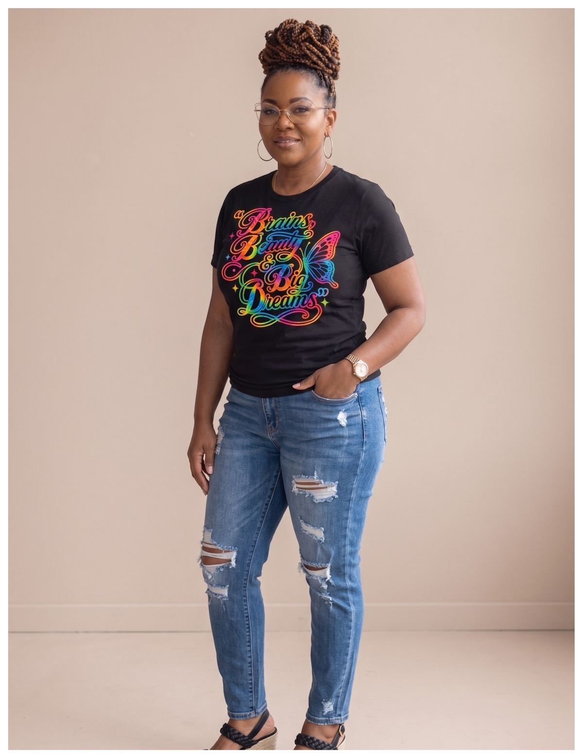 Brains Beauty & Big Dreams graphic tee celebrating intelligence and confidence