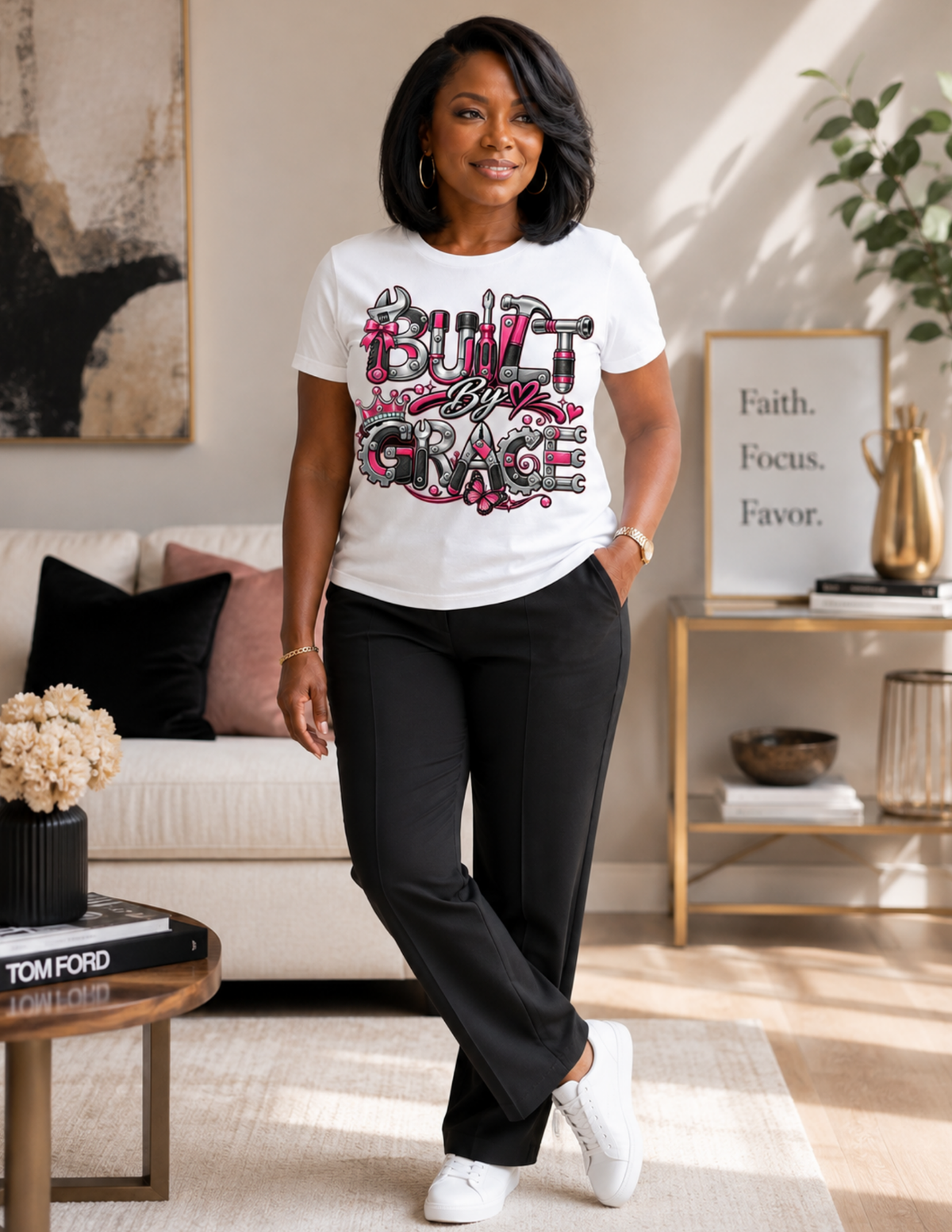 Built By Grace faith and strength graphic tee for women
