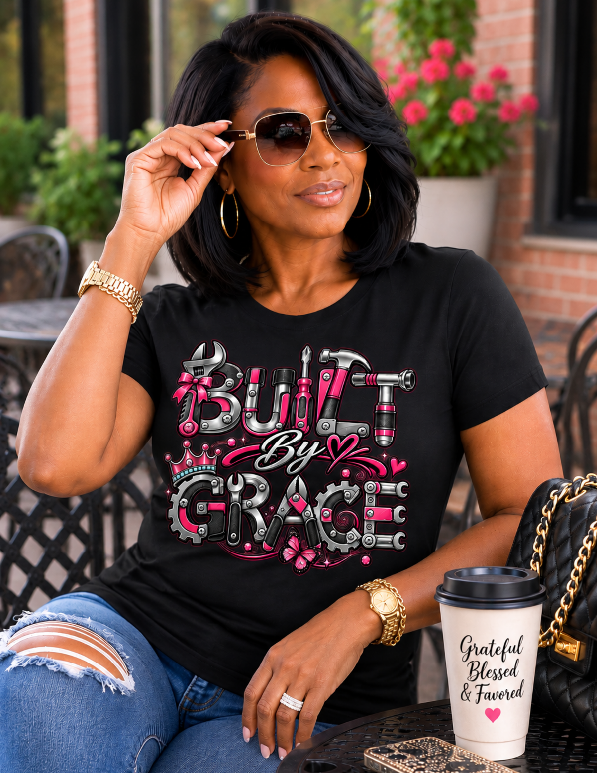 Built By Grace women's faith-inspired graphic tee design