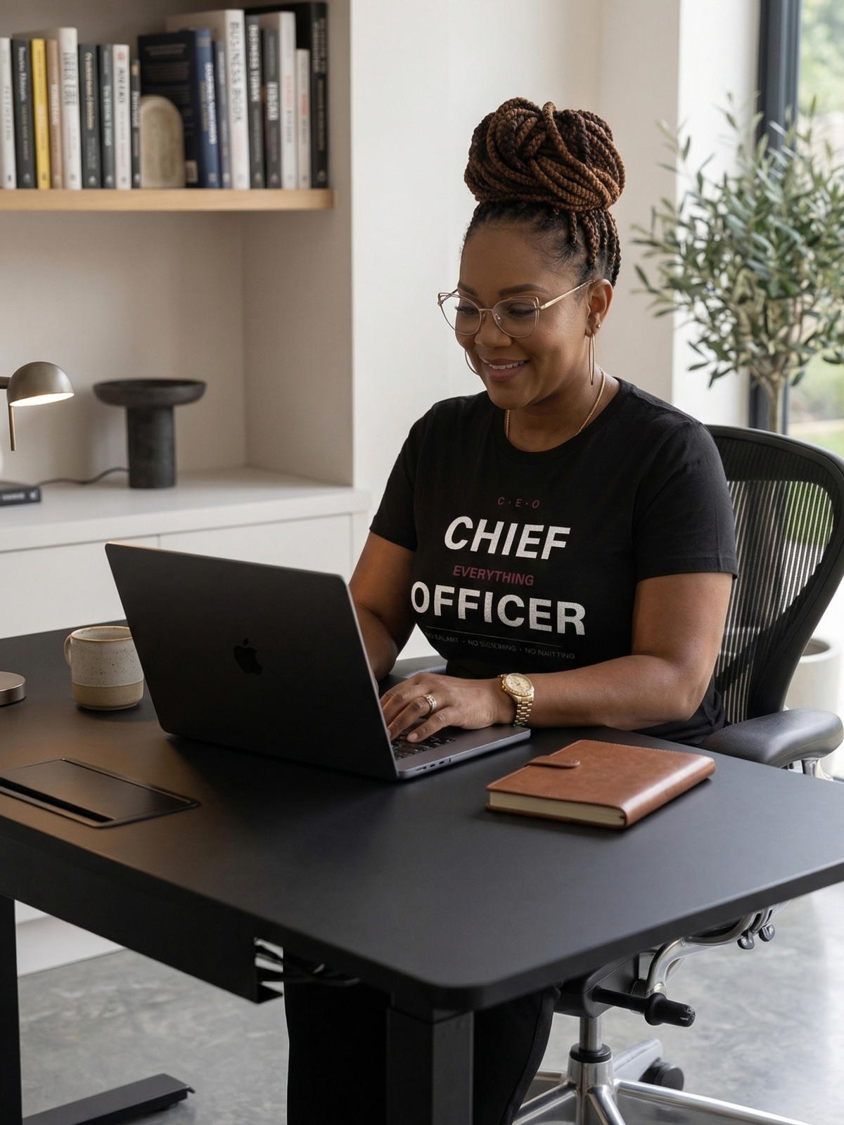 Women's funny Mom Life tee with CEO statement design