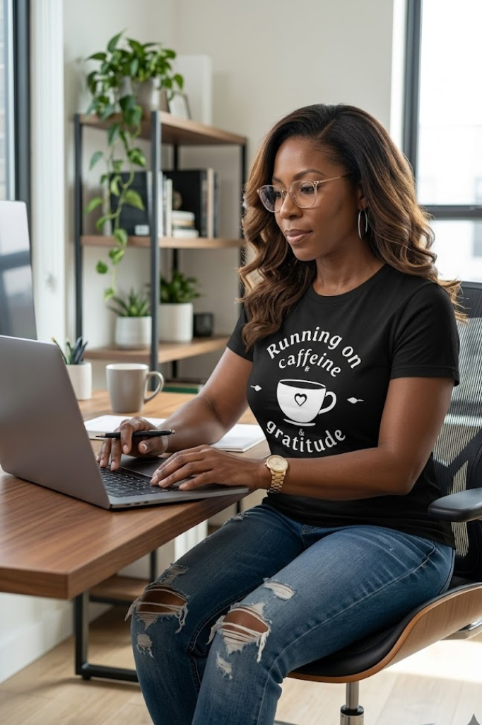 Women's gratitude and coffee graphic tee