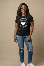 Women's casual coffee shirt featuring Running on Caffeine and Gratitude