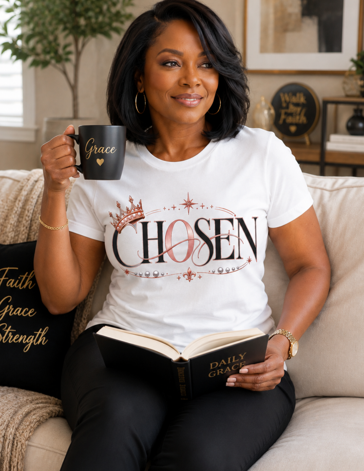Women's Chosen graphic tee inspired by faith, purpose and confidence