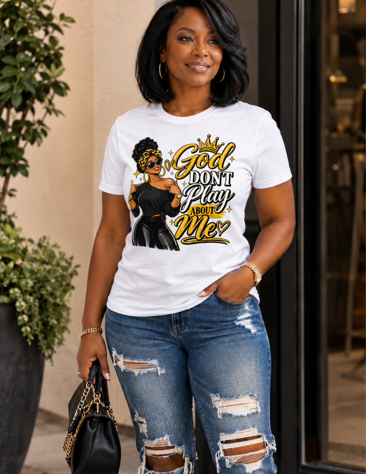 Yellow God Don't Play About Me inspirational Christian graphic tee