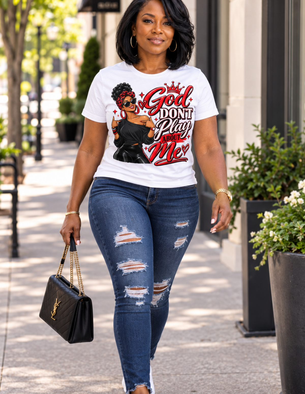 Red God Don't Play About Me inspirational Christian graphic tee