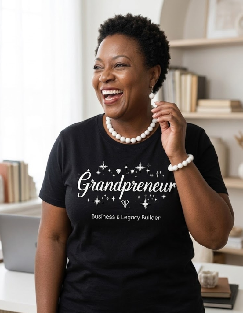 Grandpreneur white lettering graphic tee for grandma