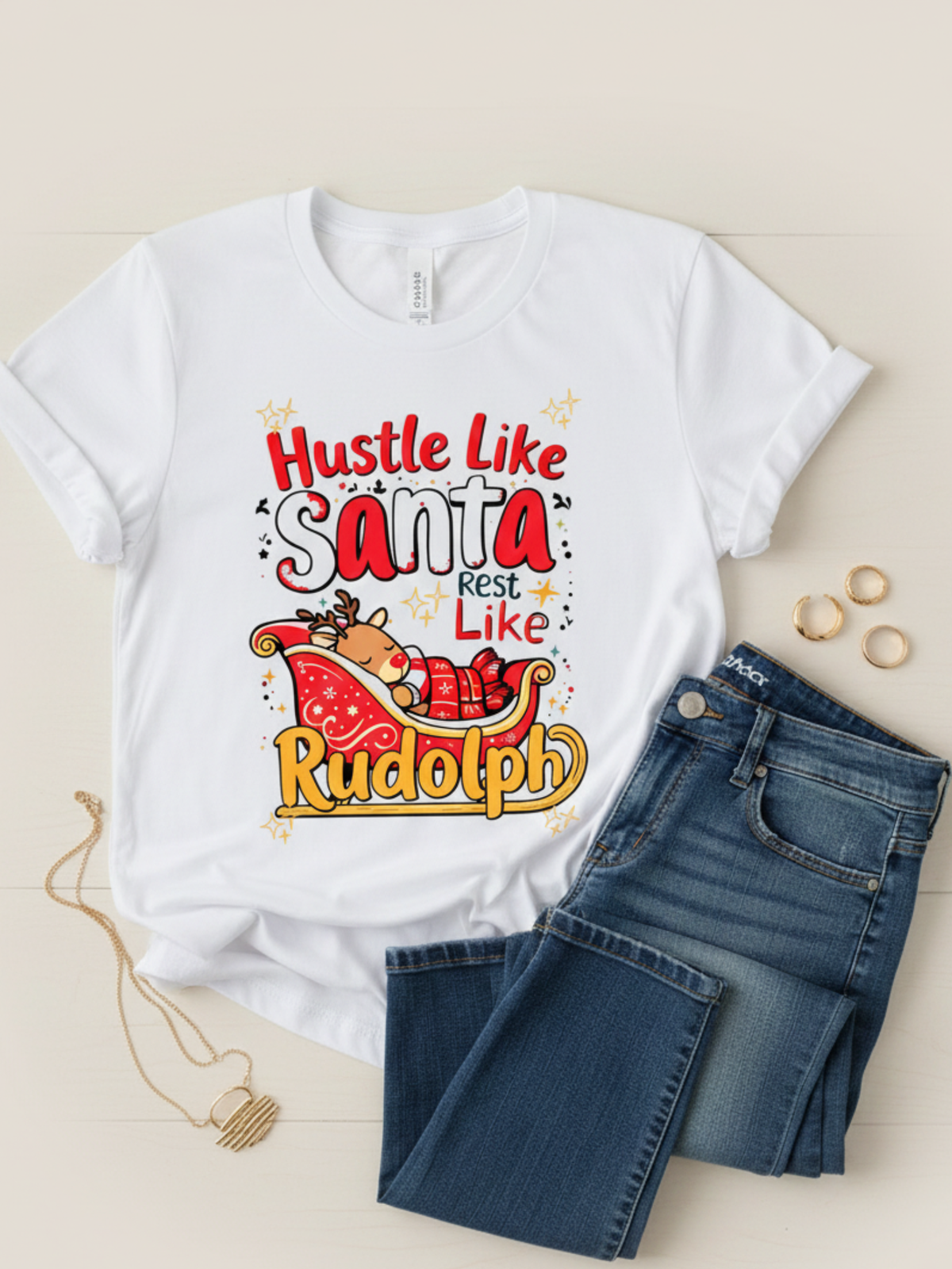 Holiday graphic tee celebrating hustle and rest during Christmas