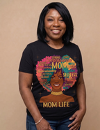 Mom Life Afro graphic tee celebrating Black motherhood and strength