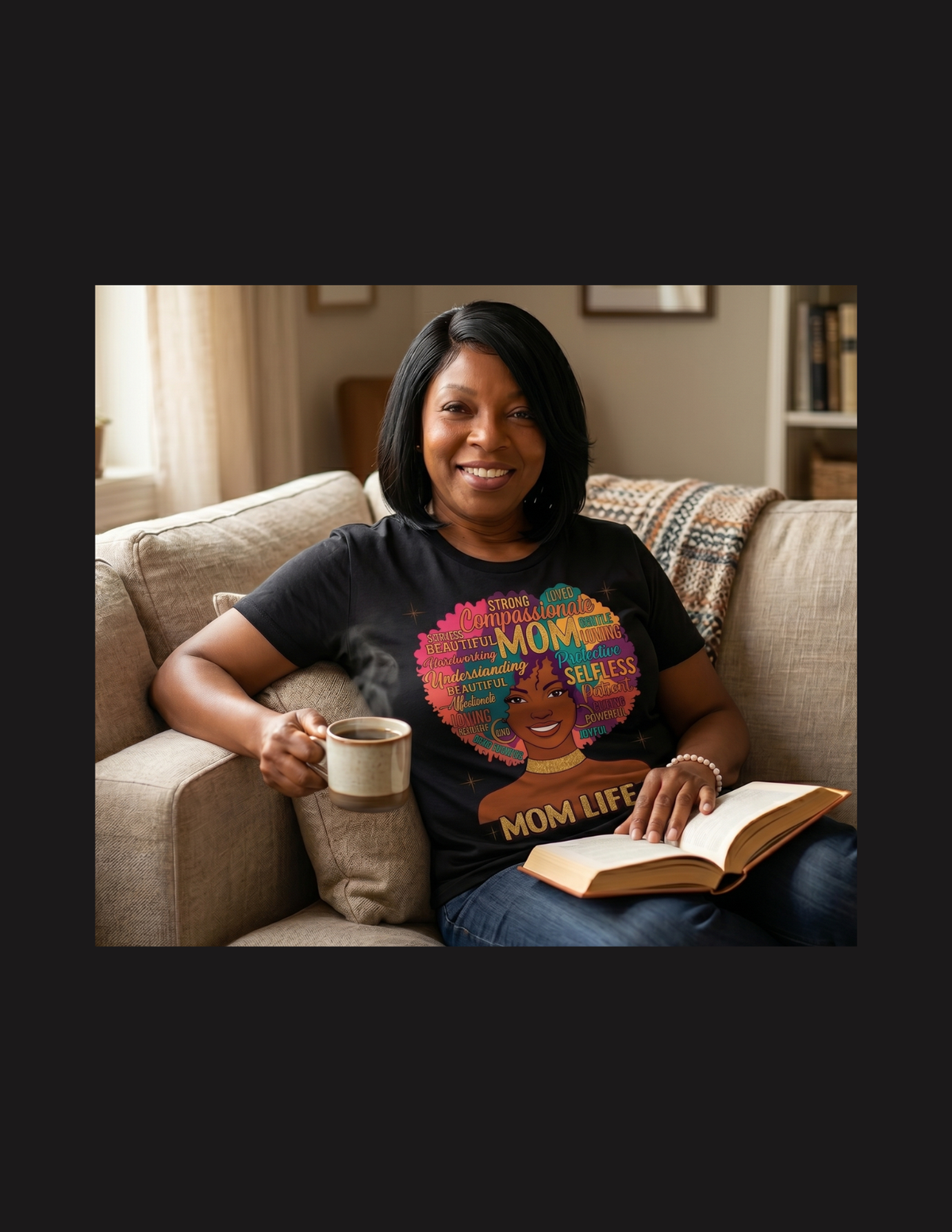 Mom Life shirt with Afro word art honoring the strength of mothers