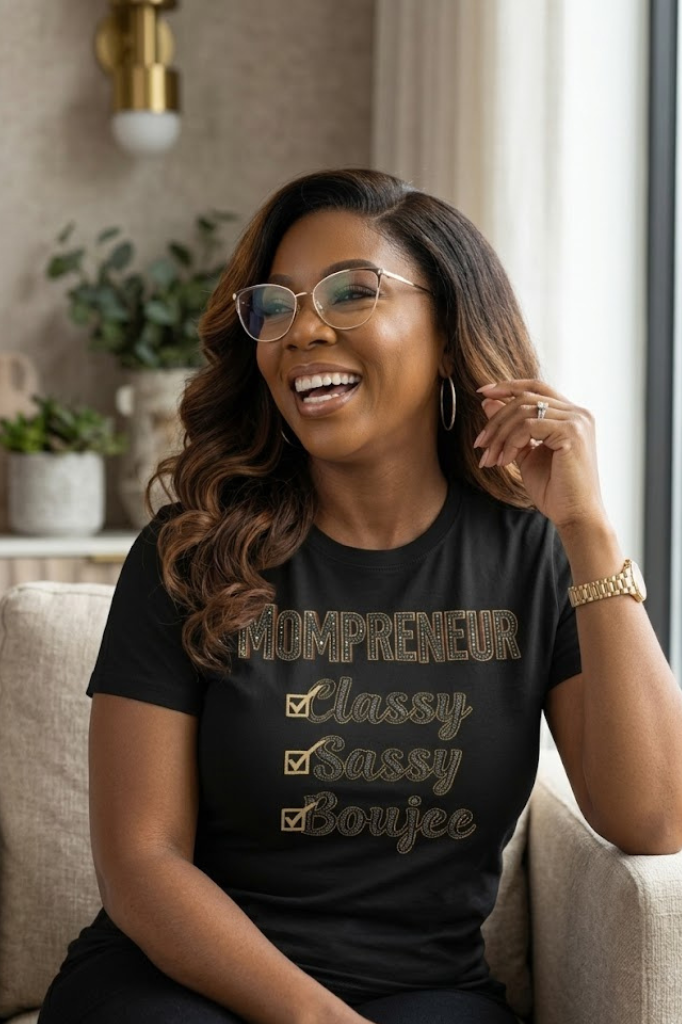 Mompreneur graphic tee for confident women balancing family, business, and ambition