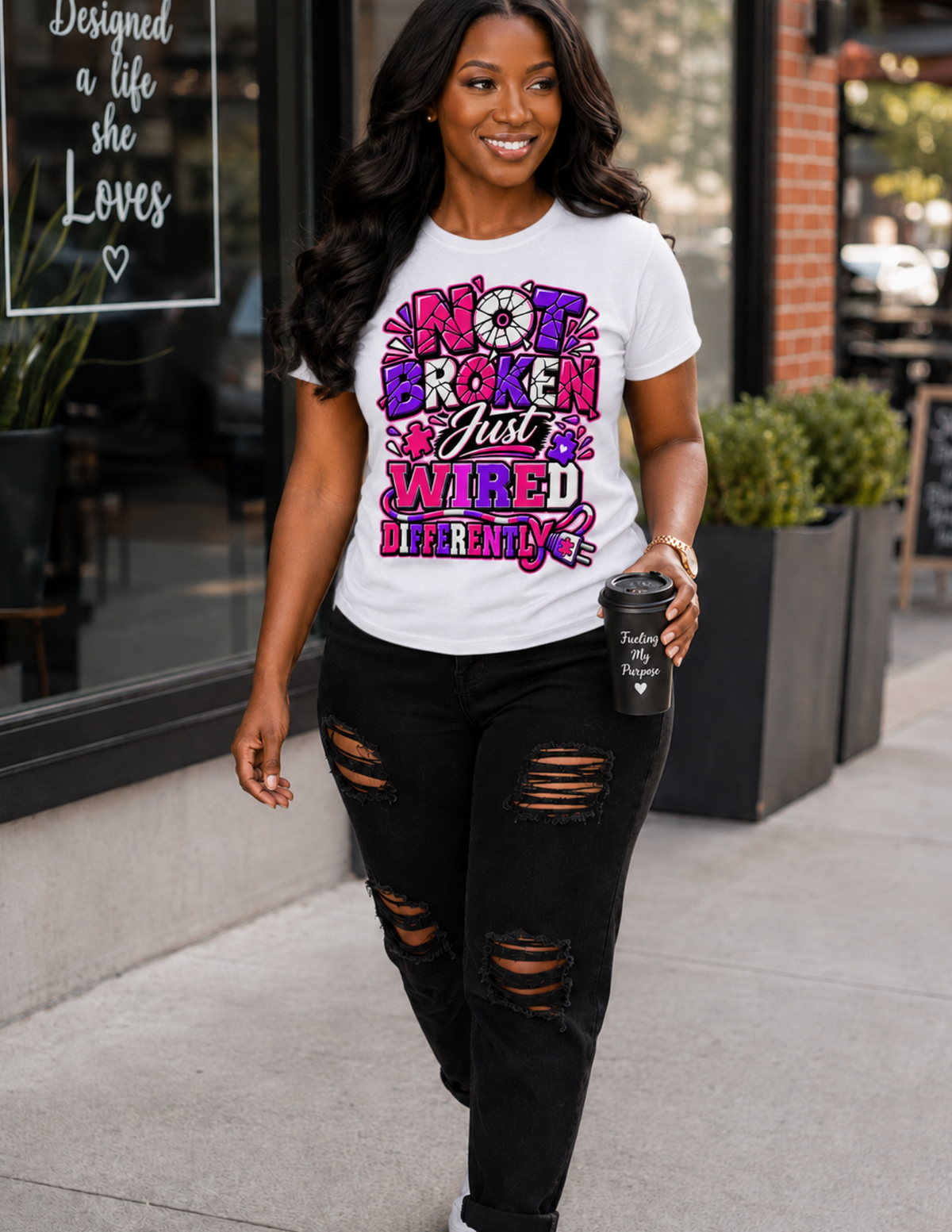 Pink inspirational graphic shirt celebrating confidence authenticity and uniqueness