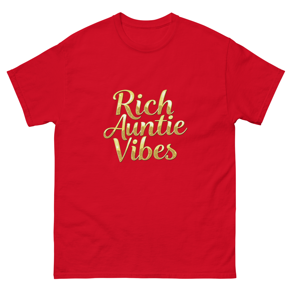 Red: Rich Auntie Vibes graphic tee product mockup featuring the confident auntie design