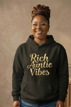 Rich Auntie Vibes women's hoodie product mockup featuring the confident auntie design