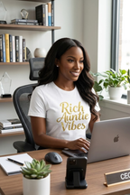 Women's auntie graphic tee featuring the Rich Auntie Vibes design