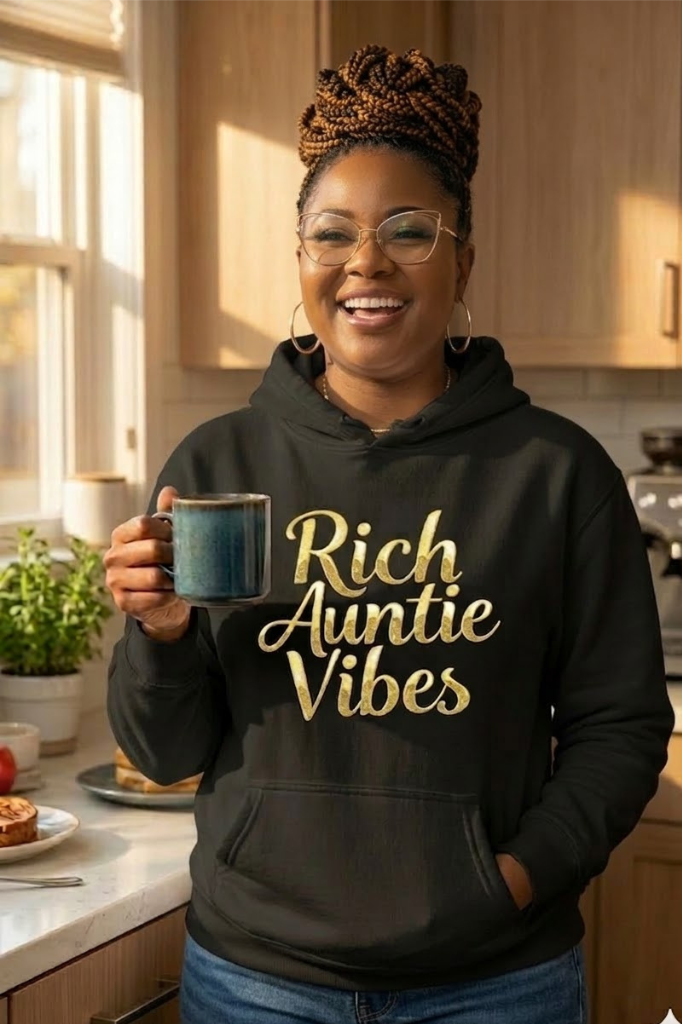 Divine Boutique Rich Auntie Vibes hoodie for confident women