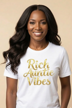 Rich Auntie Vibes graphic tee celebrating stylish and confident aunties