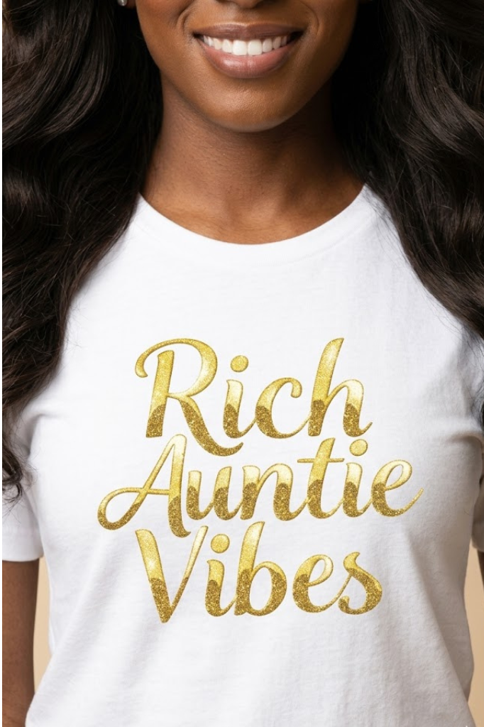 Rich Auntie Vibes graphic tee for confident women who own their auntie vibe