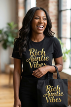 Women's Rich Auntie Vibes tote featuring a confident auntie statement design