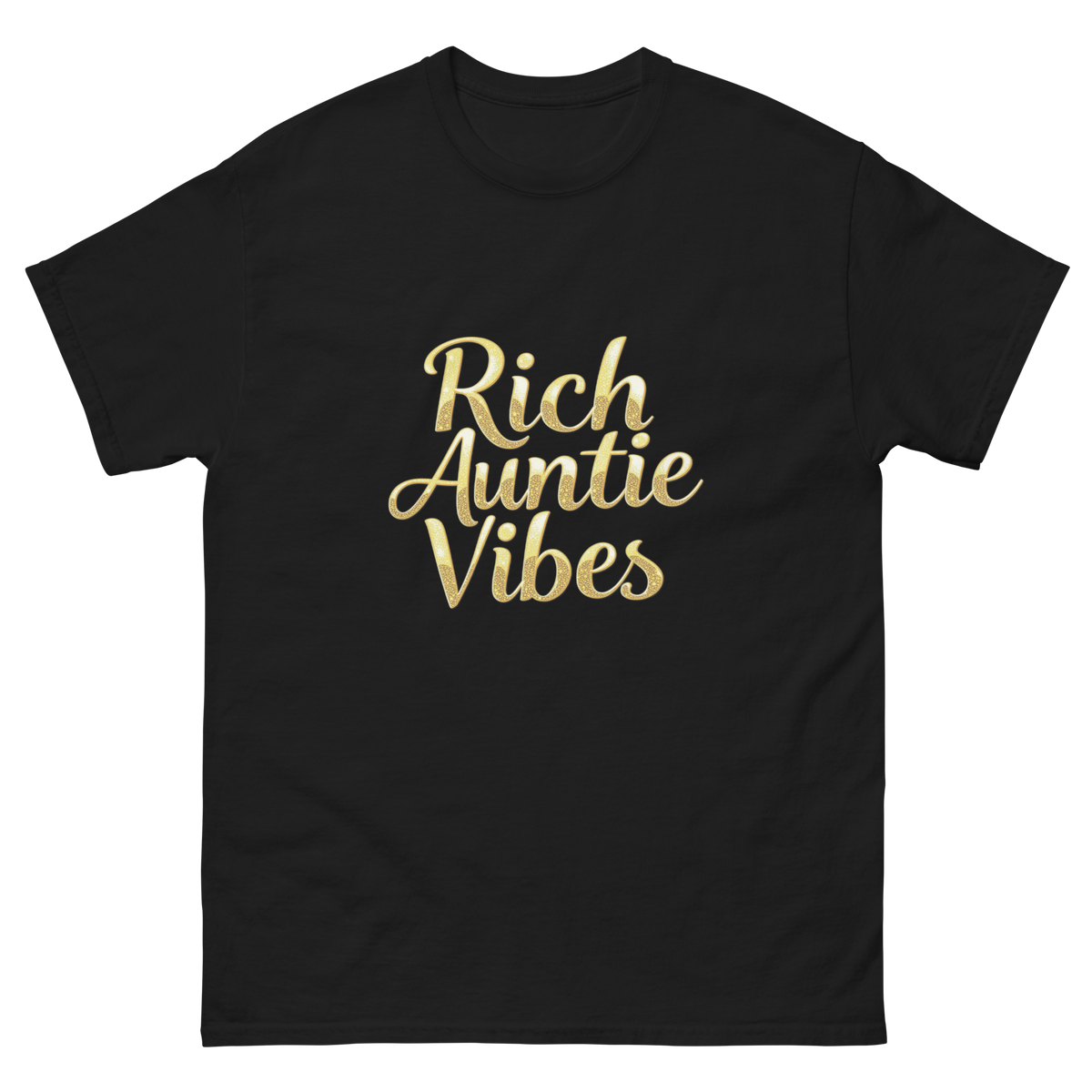 Black: Rich Auntie Vibes graphic tee product mockup featuring the confident auntie design