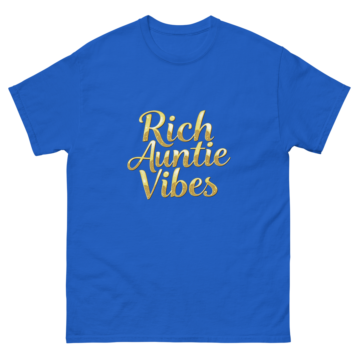 Royal: Rich Auntie Vibes graphic tee product mockup featuring the confident auntie design