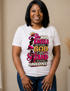 She Who Kneels Before God Christian graphic tee for women