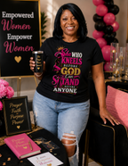 Women's She Who Kneels Before God faith-inspired graphic tee