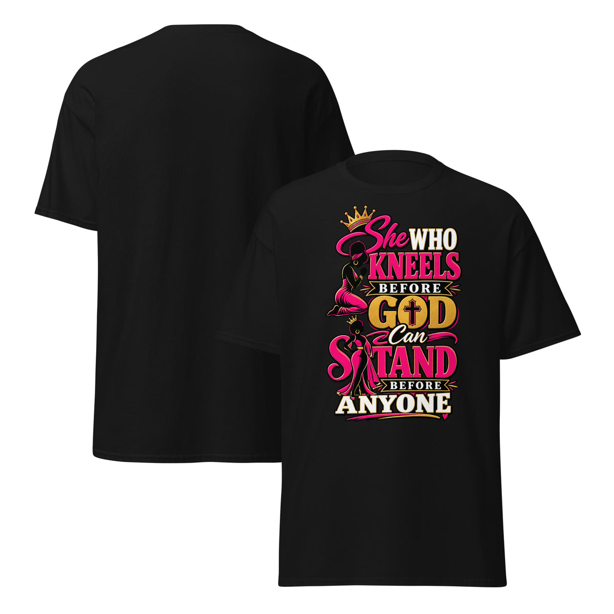 She Who Kneels Before God Christian graphic tee product view