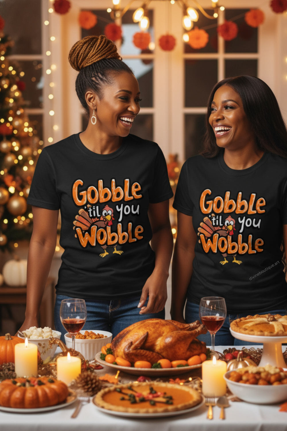 Gobble Til You Wobble Thanksgiving graphic tee