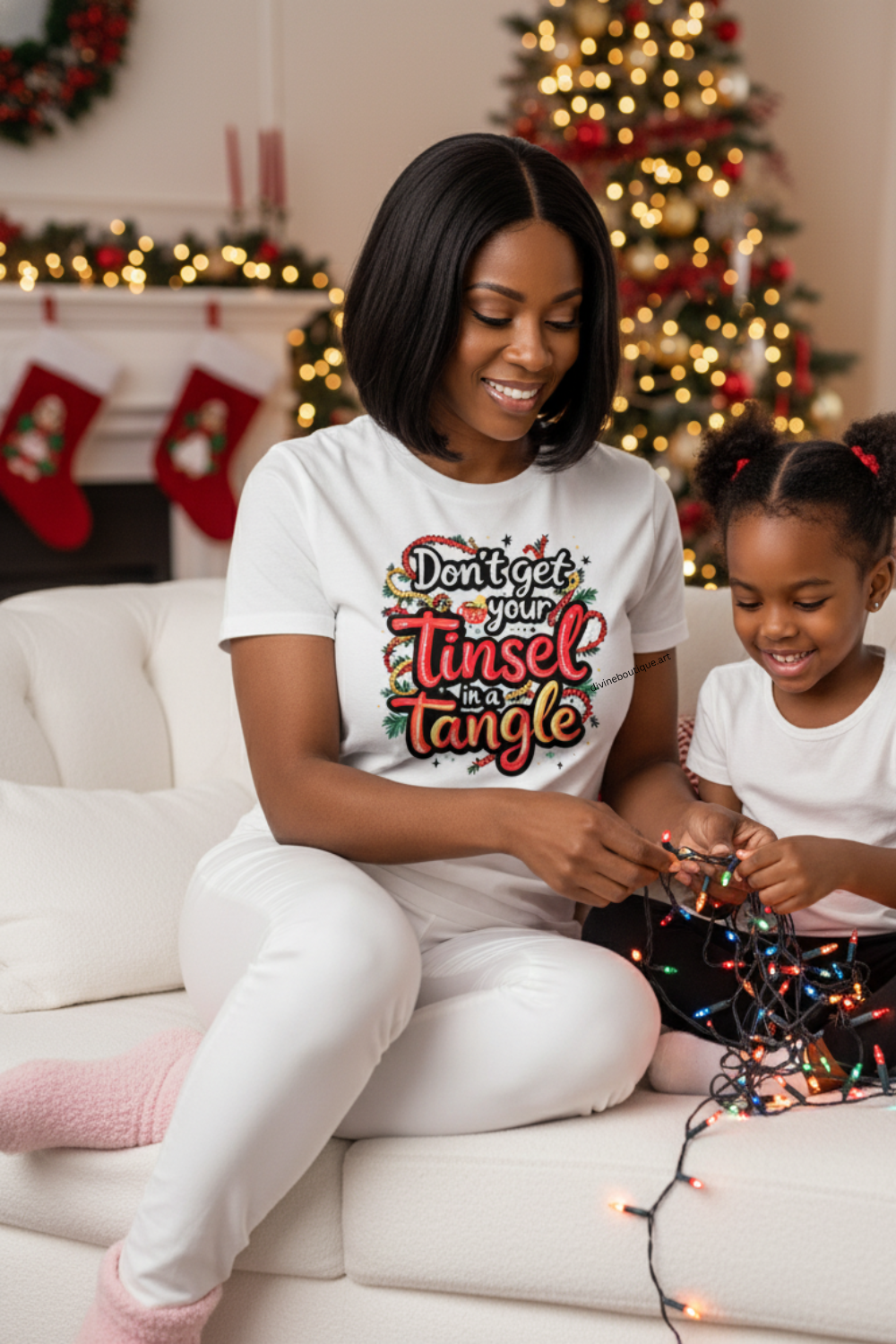 Festive Don't Get Your Tinsel in a Tangle holiday graphic tee