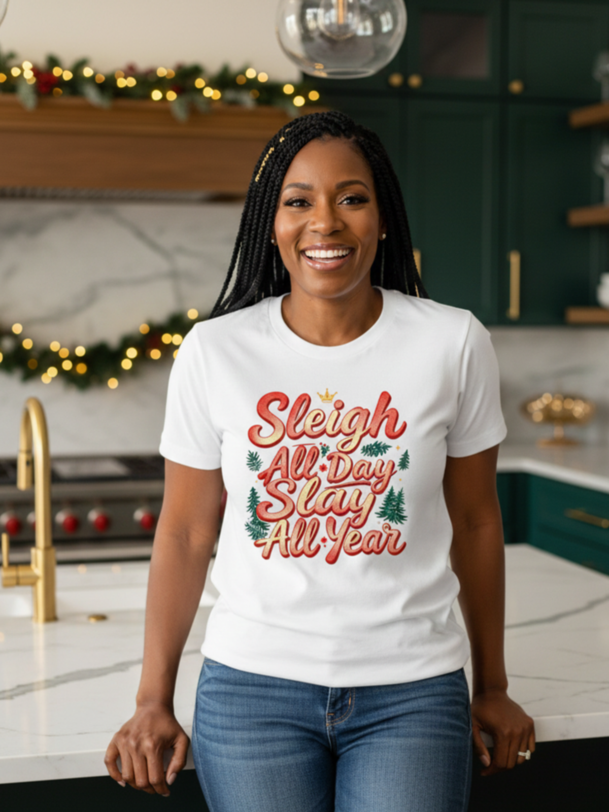 Sleigh All Day Slay All Year Christmas graphic tee