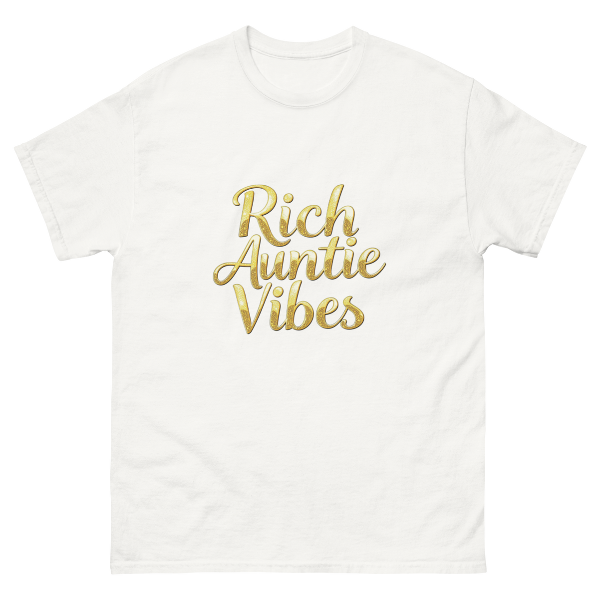 White: Rich Auntie Vibes graphic tee product mockup featuring the confident auntie design