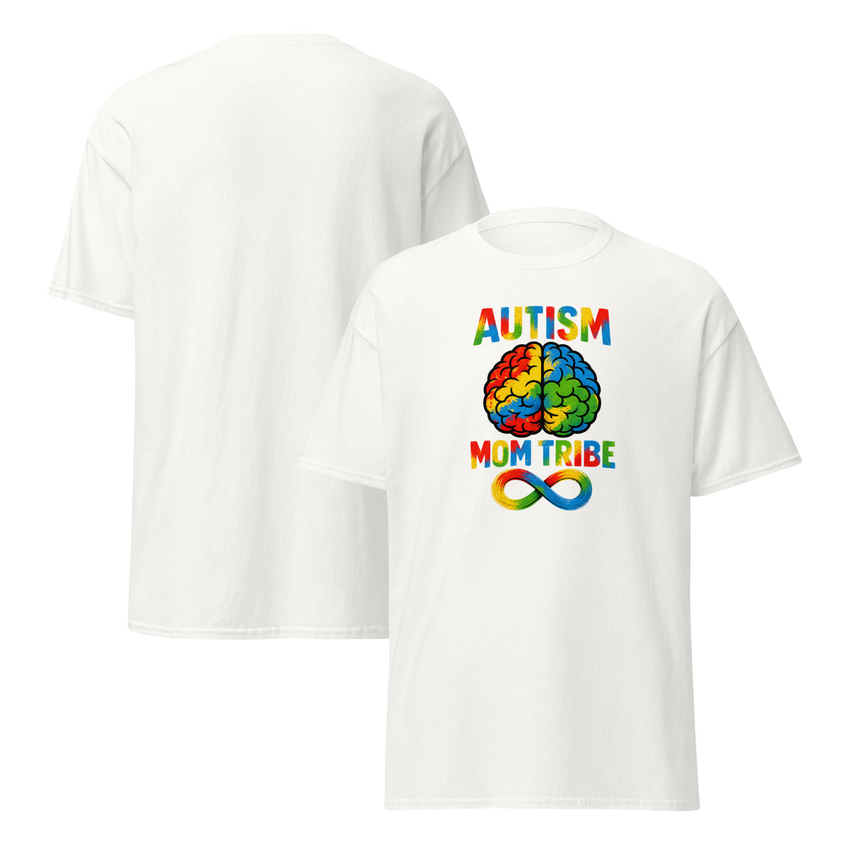 Autism Mom Tribe statement shirt with colorful neurodiversity design