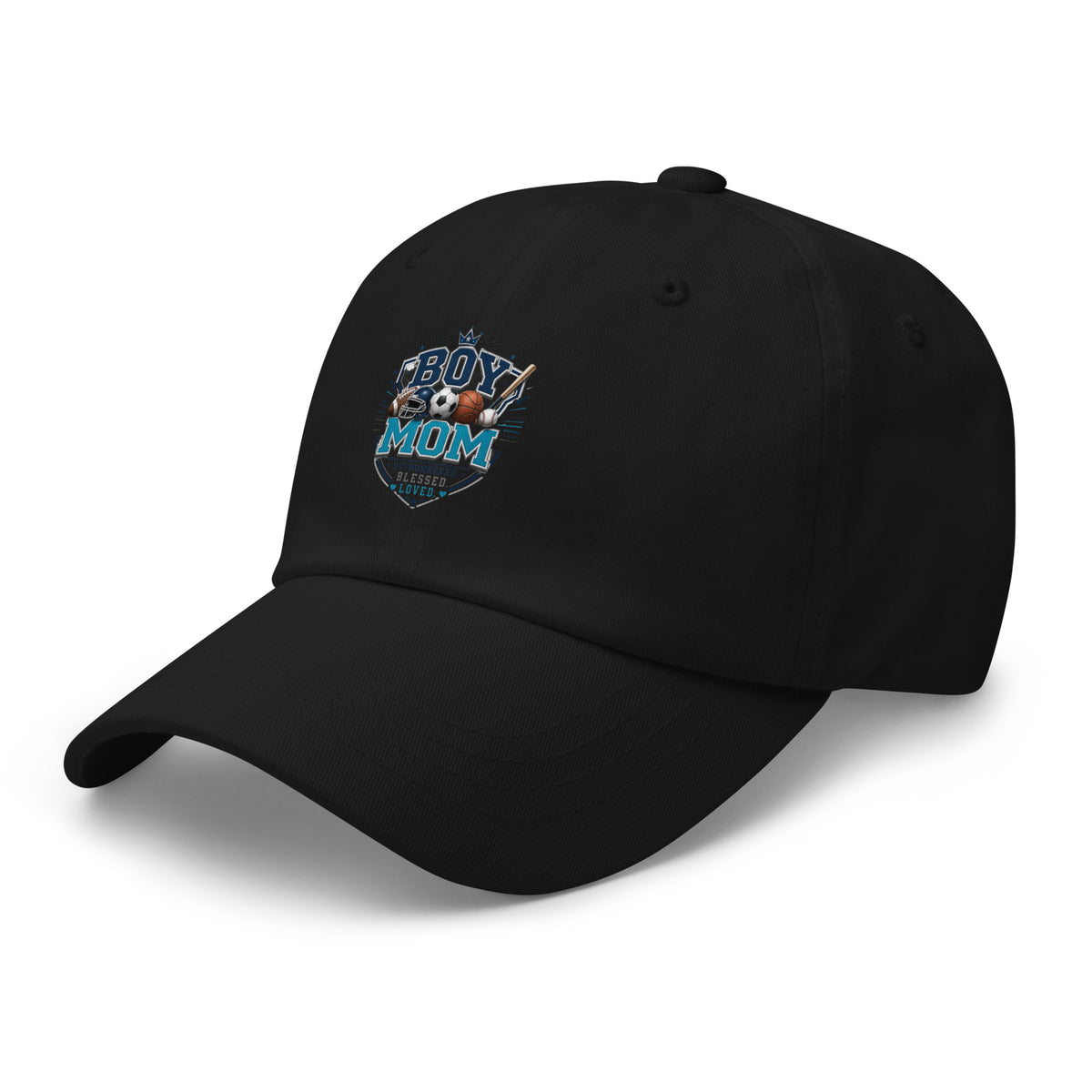 Women's sports mom hat with Boy Mom Blessed and Loved design