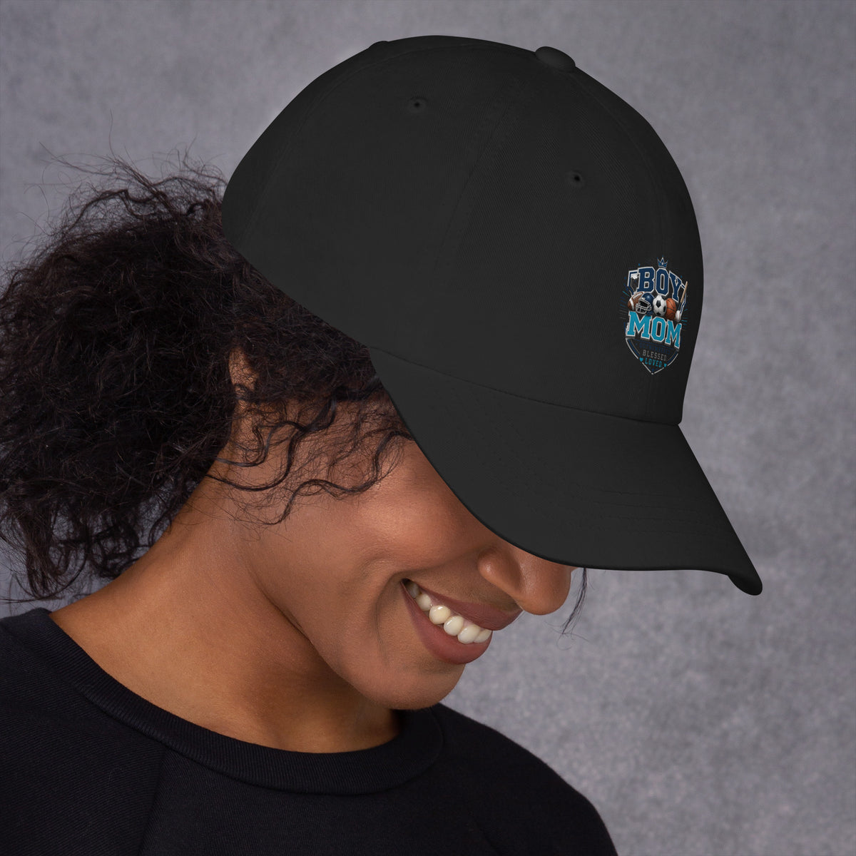 Women's Boy Mom sports hat for football baseball basketball and soccer moms