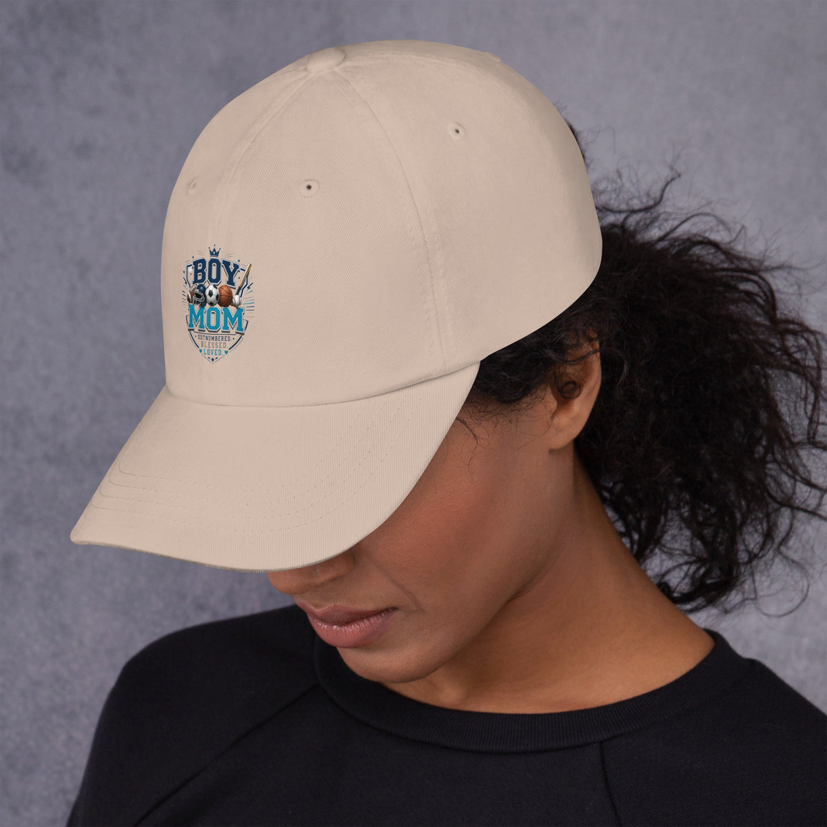Boy Mom Blessed and Loved sports hat styled for everyday wear