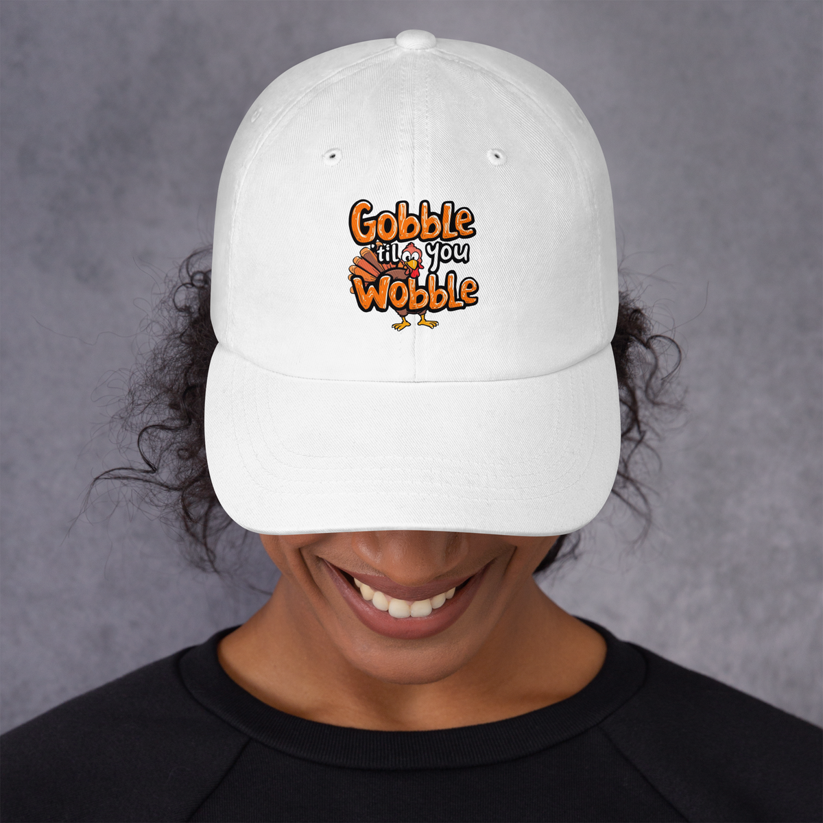 Gobble Til You Wobble Thanksgiving hat with festive holiday design-Product mockup