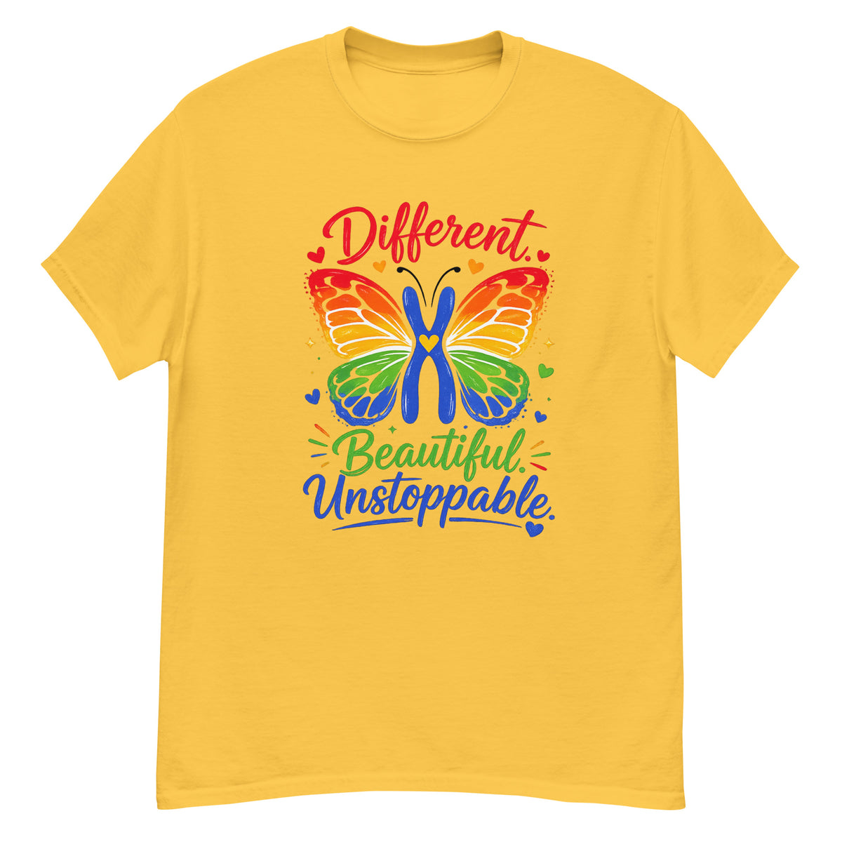 Daisy - Women's colorful Down Syndrome awareness tee with inspirational butterfly design-Product mockup
