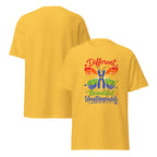 Daisy- Women's Down Syndrome support shirt with rainbow butterfly artwork-Product mockup