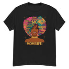 Mom Life graphic tee featuring colorful Black woman Afro artwork Product mockup