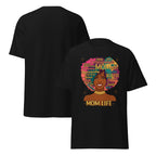 Mom Life Afro graphic tee with empowering word art celebrating confident Black motherhood Product mockup